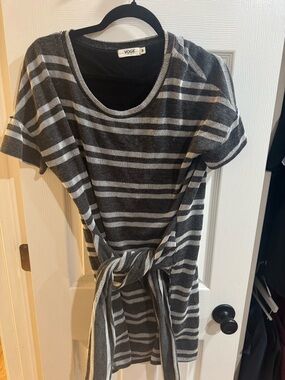 Voge Black & White Striped Tie-Waist Dress